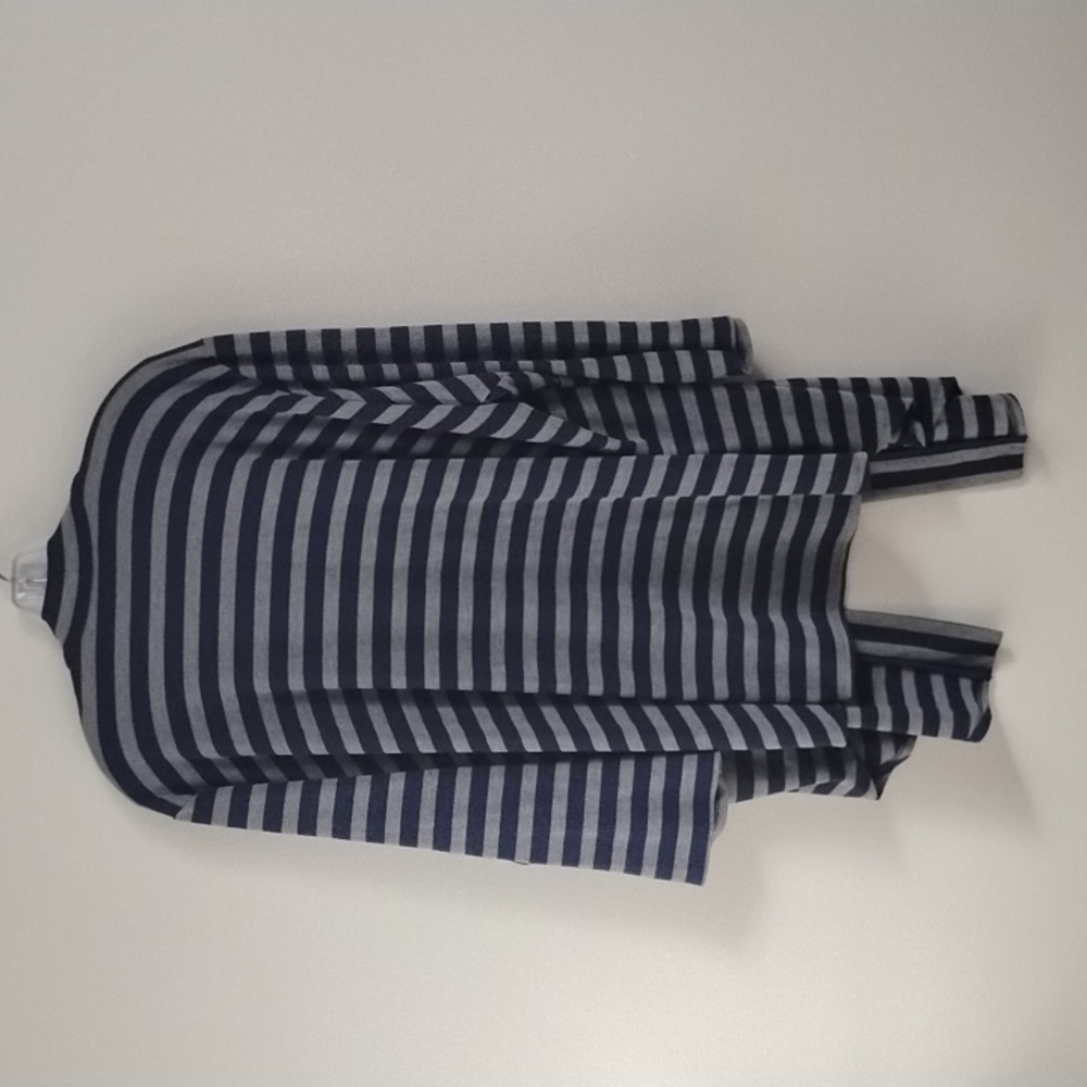 Torrid Navy Dark Preppy Casual Athleisure Striped Open Front Drape Cardigan - Picture 10 of 13